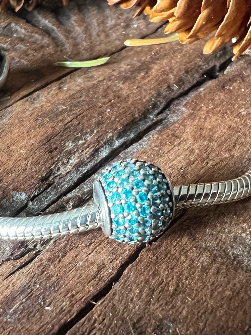 Authentic Pandora Charm Pave Lights Teal Zirconias Silver Blue Aqua Beach